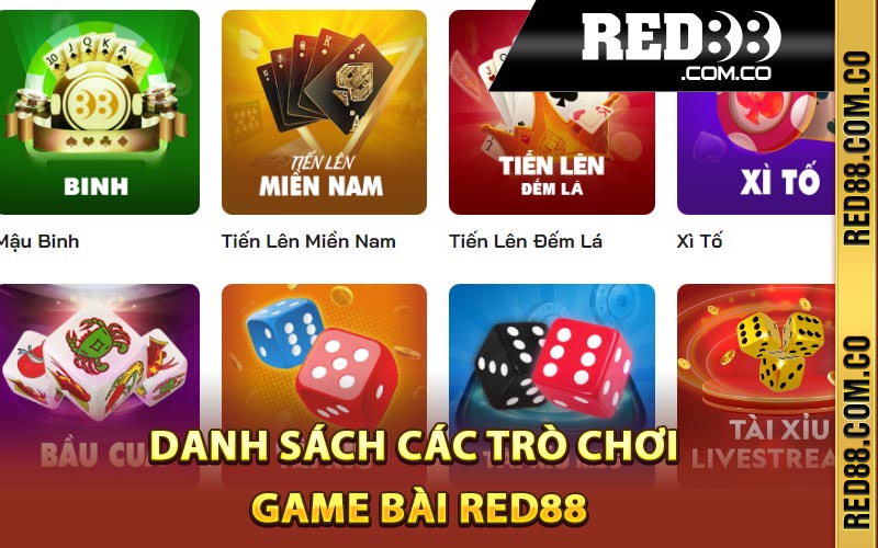 Danh sách các trò chơi game bài Red88